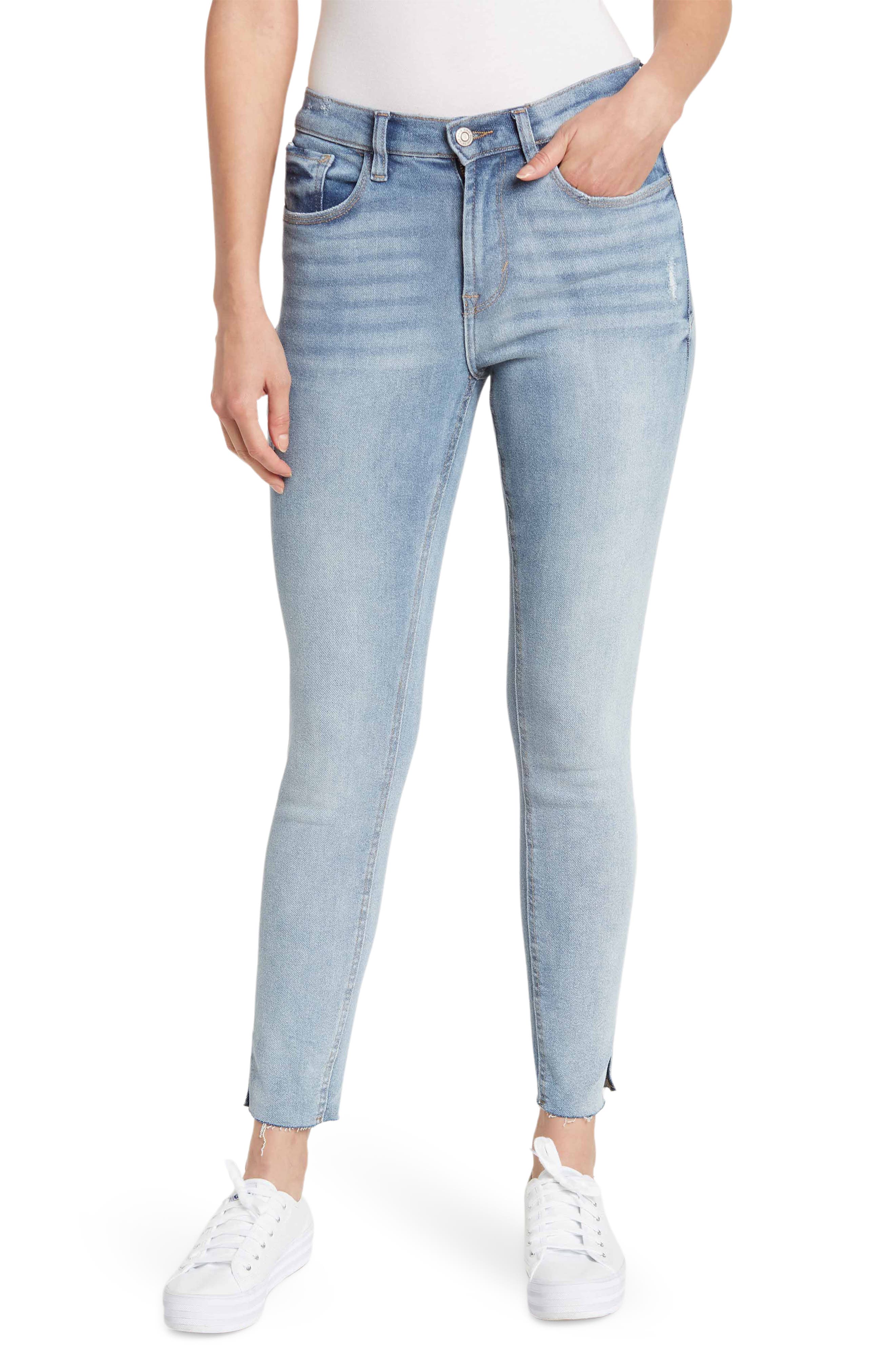 SIZE 6-16 WAKEE WHITE HIGH RISE SKINNY LEG JEANS WITH RAW HEM SIZE 6-16 WAKEE WHITE HIGH RISE SKINNY LEG JEANS WITH RAW HEM